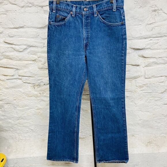 Vintage 80s Levis 517 Orange Tab Distressed Bootcut Made In USA Blue Jeans 34x33 - Picture 1 of 7